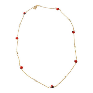 Gold Filled 18kt Classic Adjustable Necklace & Bracelet Set w/Red & Black Seed Beads - EvelynBrooksDesigns