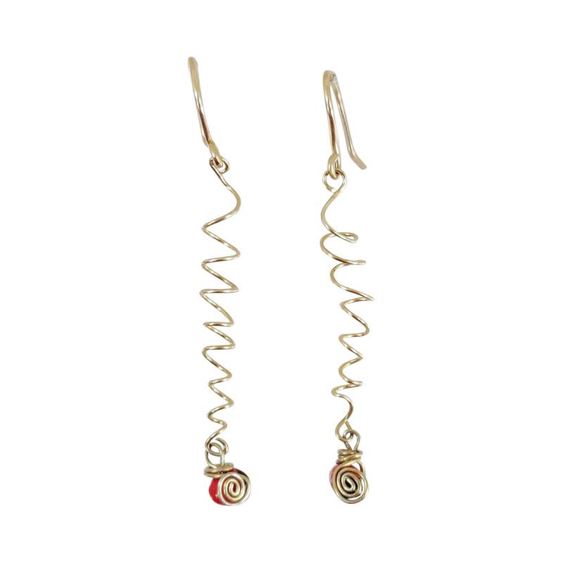 Gold Filled Dangle Long Drop Red Good Luck Earrings - EvelynBrooksDesigns