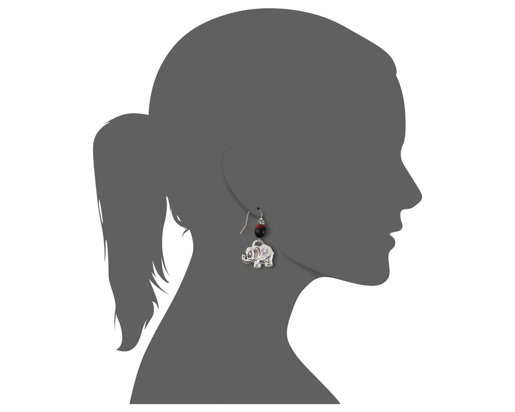Good Fortune Elephant Dangle Silver Earrings w/Meaningful Good Luck Huayruro Seeds - EvelynBrooksDesigns