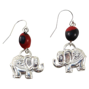 Good Fortune Elephant Dangle Silver Earrings w/Meaningful Good Luck Huayruro Seeds - EvelynBrooksDesigns