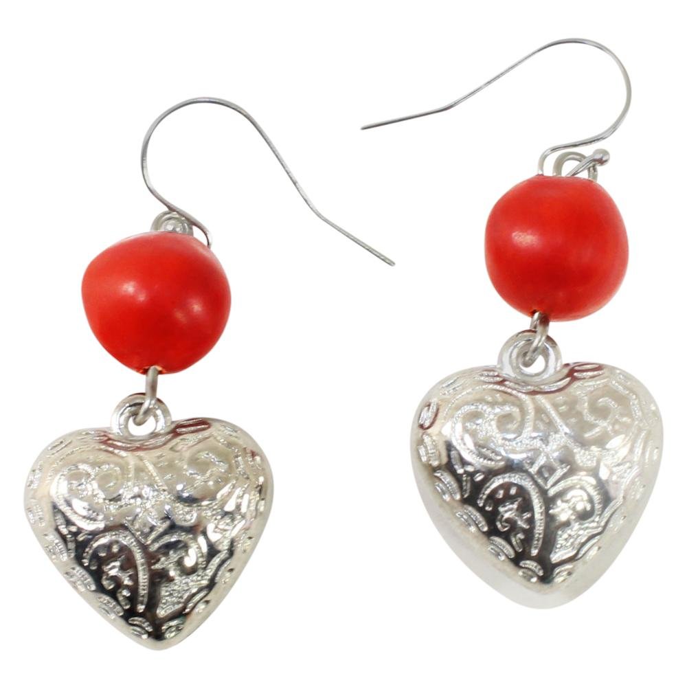 Heart, Love & Friendship Powerful Alligator Dangle Silver Earrings w/Meaningful Good Luck Seeds - EvelynBrooksDesigns