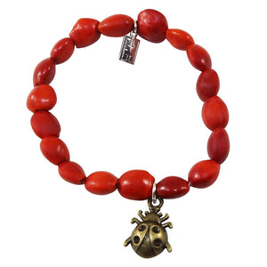 Ladybug Charm Stretchy Bracelet w/Meaningful Good Luck, Prosperity, Love Huayruro Seeds - EvelynBrooksDesigns
