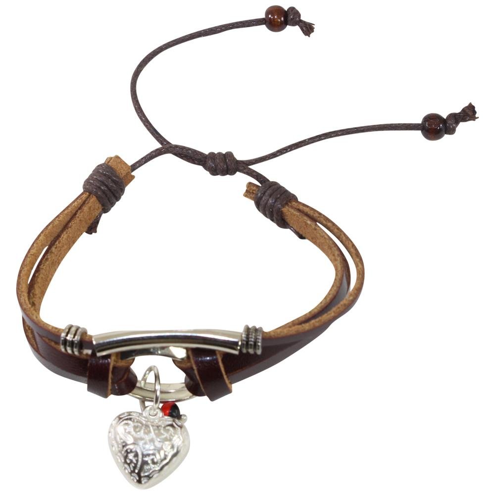 LOVE & Friendship Charm Adjustable Leather Bracelet for Women w/Huayruro Seed - EvelynBrooksDesigns