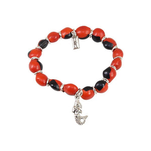 Mermaid/Sea life Charm Stretchy Bracelet w/Meaningful Good Luck, Prosperity, Love Huayruro Seeds - EvelynBrooksDesigns