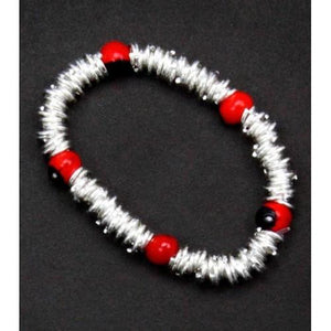 Mommy & Me Stretchy Silver Bracelet w/Meaningful Huayruro Seed Beads - EvelynBrooksDesigns
