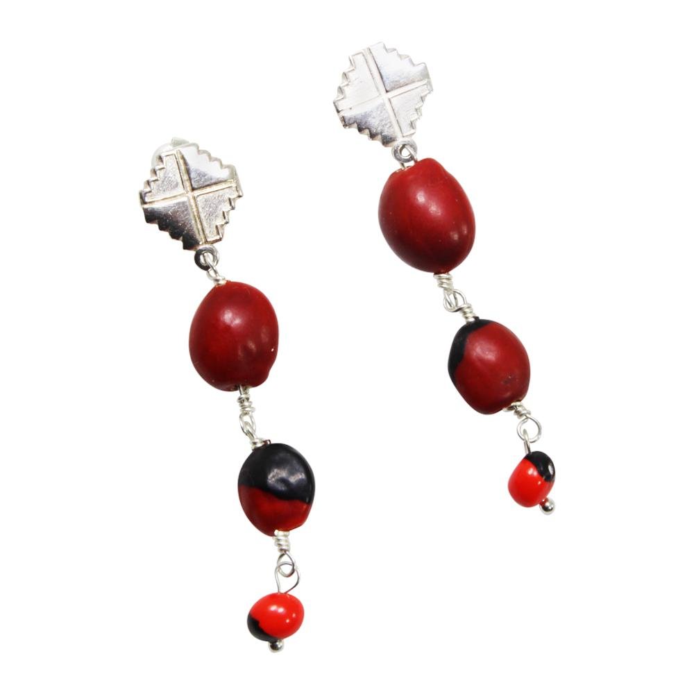 Peruvian Inspired Jewelry Design Inka Cross “Chakana” Long Drop Earrings 2" - EvelynBrooksDesigns