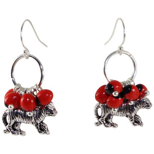 Powerful Puma/Tiger Dangle Silver Earrings w/Meaningful Good Luck Huayruro Seeds - EvelynBrooksDesigns