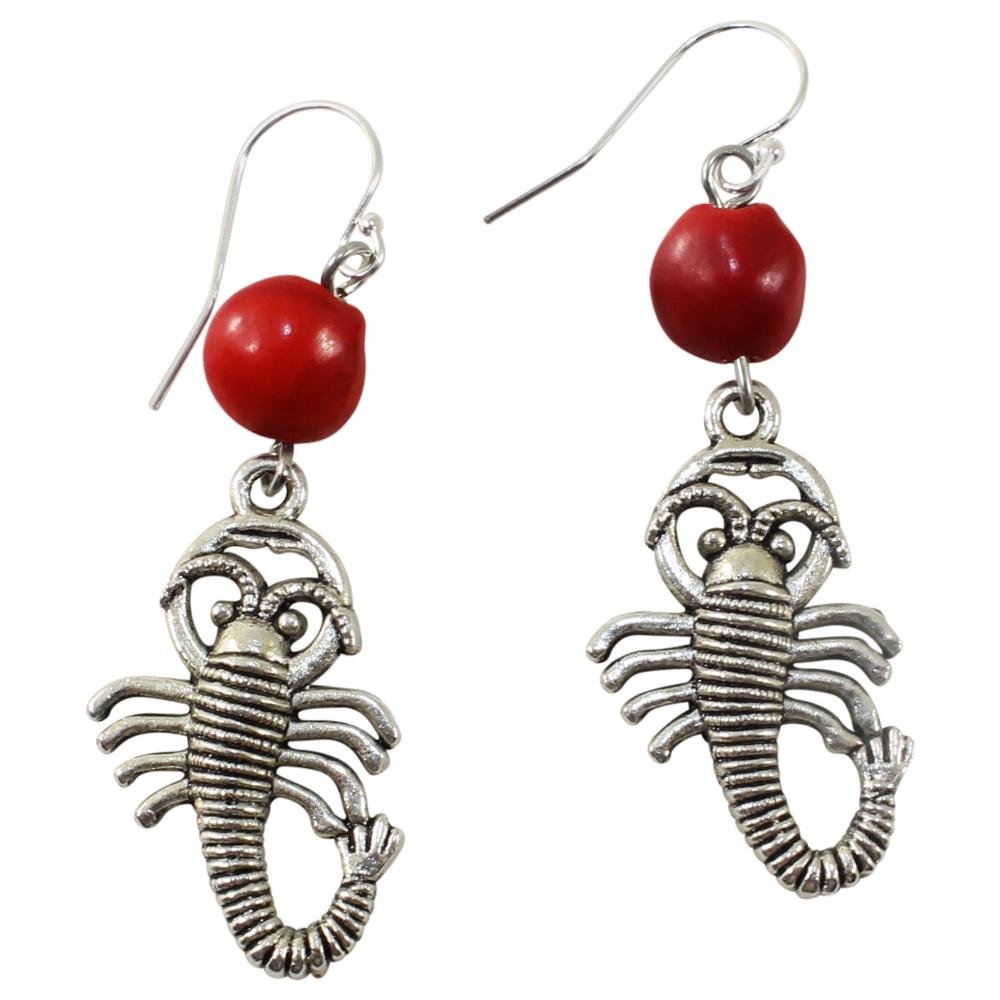 Powerful Scorpio Dangle Silver Earrings w/Meaningful Good Luck Huayruro Seeds - EvelynBrooksDesigns