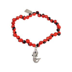Princess Mermaid Charm Stretchy Bracelet w/Meaningful Good Luck, Prosperity, Love Huayruro Seeds - EvelynBrooksDesigns