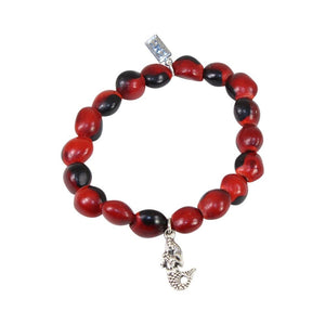 Princess Mermaid Sealife Charm Stretchy Bracelet w/Meaningful Good Luck Huayruro Seeds - EvelynBrooksDesigns