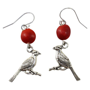 Remember ME Cardinal Dangle Silver Earrings w/Meaningful Good Luck Huayruro Seeds - EvelynBrooksDesigns