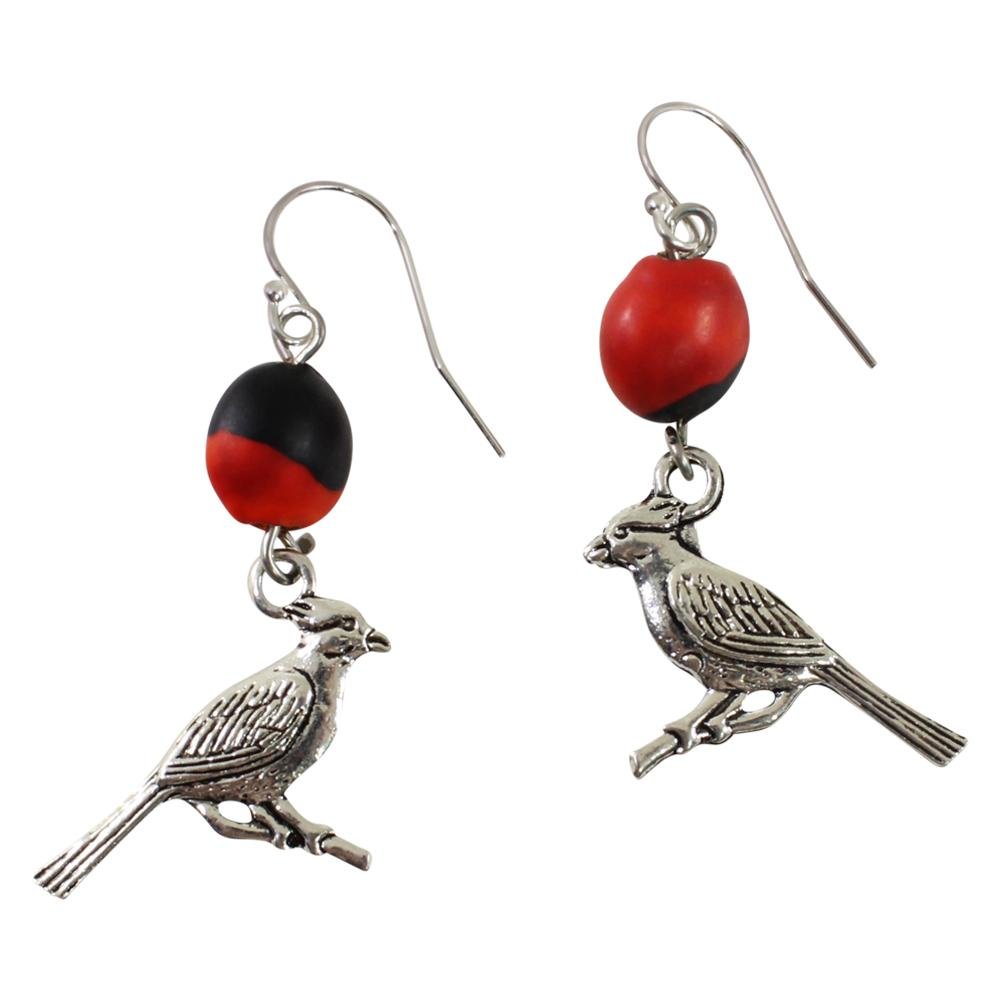 Remember ME Cardinal Dangle Silver Earrings w/Meaningful Good Luck Huayruro Seeds - EvelynBrooksDesigns
