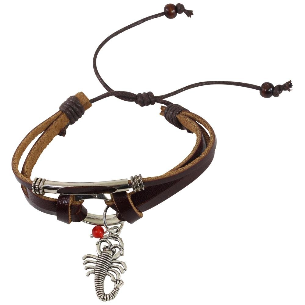 Scorpio Charm Adjustable Leather Bracelet for Women w/Huayruro Seed - EvelynBrooksDesigns