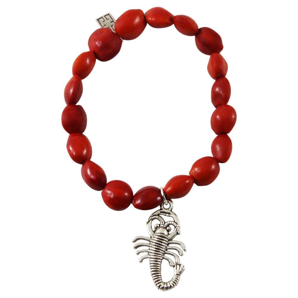 Scorpio Charm Stretchy Bracelet w/Meaningful Good Luck, Prosperity, Love Huayruro Seeds - EvelynBrooksDesigns