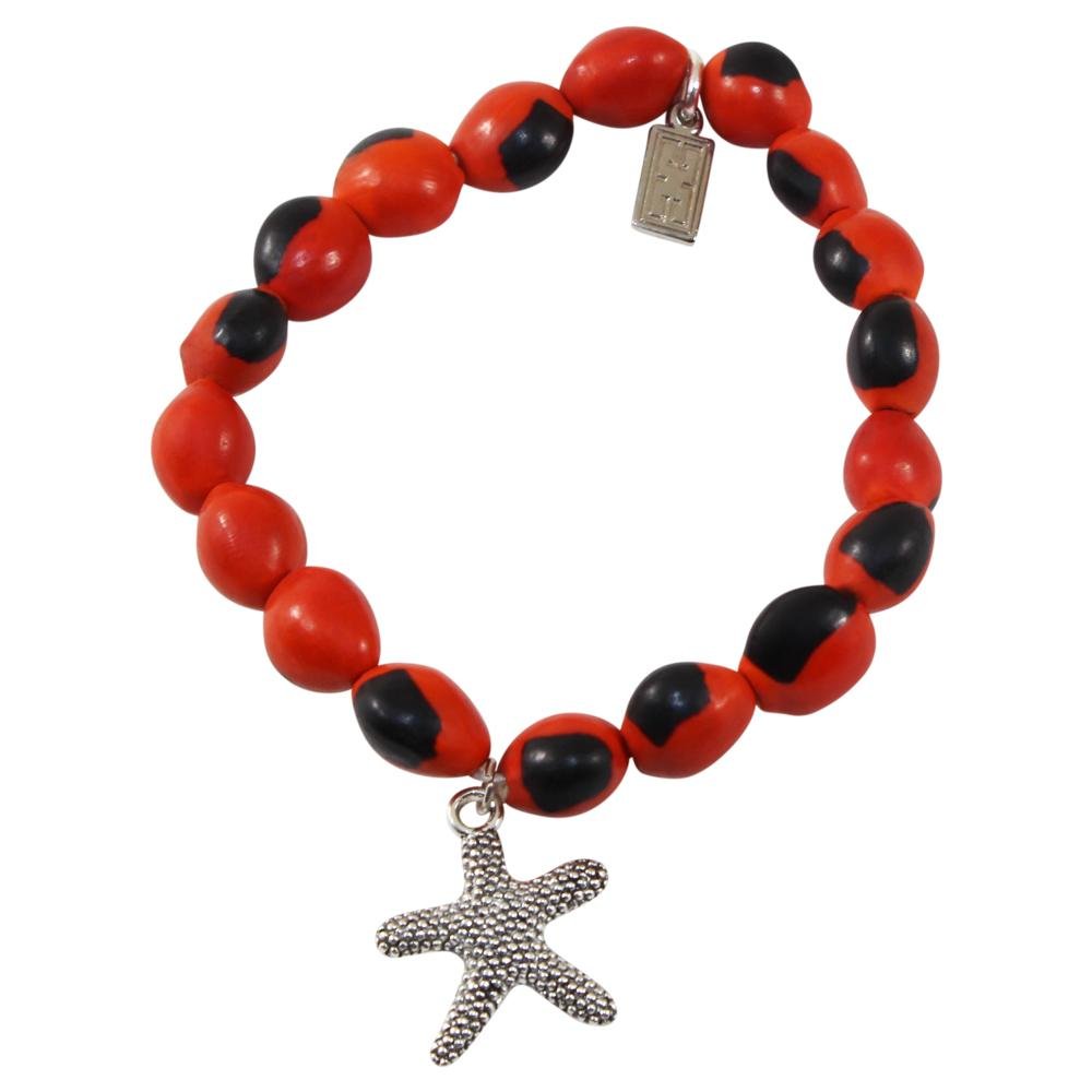 Sealife Charm Stretchy Bracelet w/Meaningful Good Luck, Prosperity, Love Huayruro Seeds - EvelynBrooksDesigns