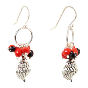 Sealife Seashell Dangle Silver Earrings w/Meaningful Good Luck Huayruro Seeds - EvelynBrooksDesigns