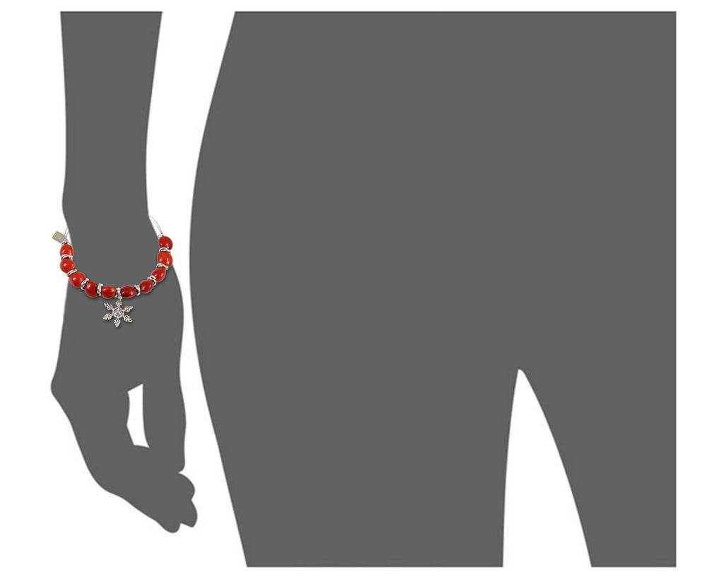 Snowflake Holiday Christmas Charm Adjustable Bangle/Bracelet for Women w/Huayruro Red Seed Beads - EvelynBrooksDesigns
