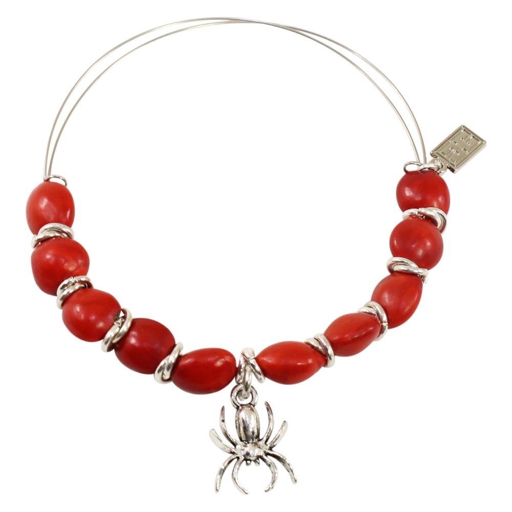 Spider Charm Adjustable Bangle/Bracelet for Women w/Huayruro Red Seed - EvelynBrooksDesigns