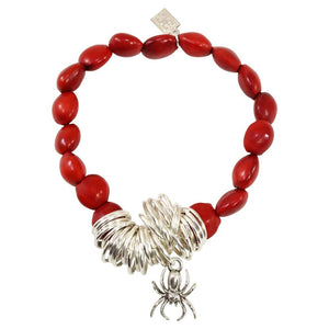 Spider Charm Stretchy Bracelet w/Meaningful Good Luck, Prosperity, Love Huayruro Seeds - EvelynBrooksDesigns