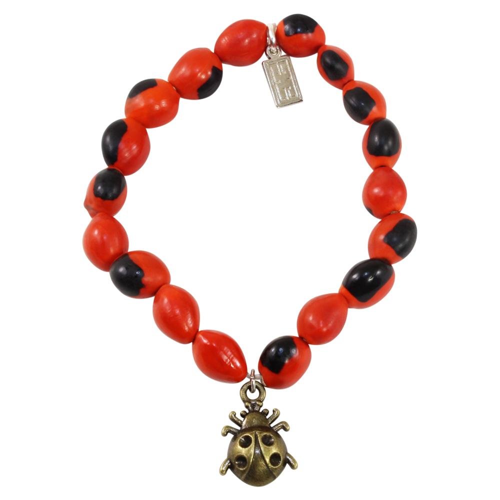 Spider Charm Stretchy Bracelet w/Meaningful Good Luck, Prosperity, Love Huayruro Seeds - EvelynBrooksDesigns
