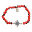 Sterling Silver Chakana Inka Cross Stretchy Bracelet w/Red & Black Seed Beads 6.5"-7.5" - EvelynBrooksDesigns