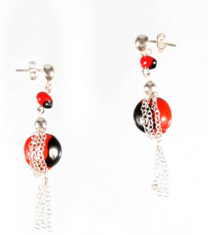 Sterling Silver Dangle Long Drop Red & Black Good Earrings - EvelynBrooksDesigns