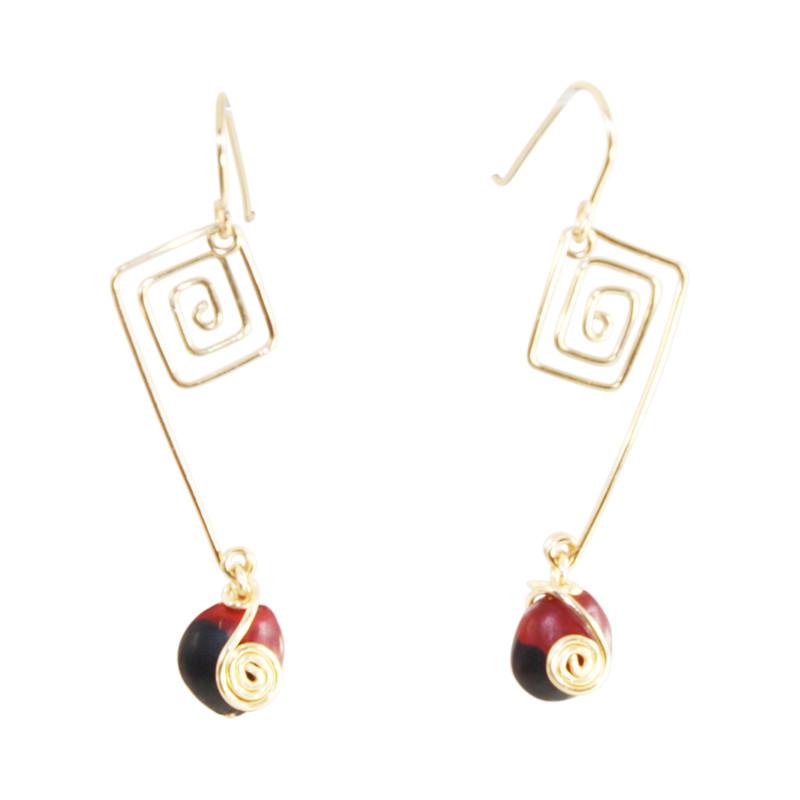 Sterling Silver/ Gold Filled Dangle Long Drop Red & Black Good Luck Earrings - EvelynBrooksDesigns