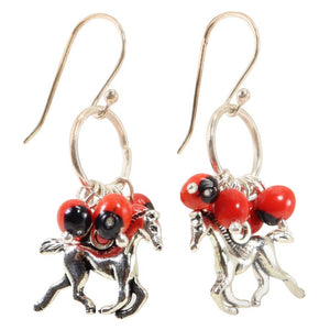 Symbol of Freedom Horse Dangle Silver Earrings w/Meaningful Good Luck Huayruro Seeds - EvelynBrooksDesigns