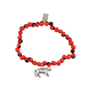 Tiger/Puma Charm Stretchy Bracelet w/Meaningful Good Luck, Prosperity, Love Huayruro Seeds - EvelynBrooksDesigns