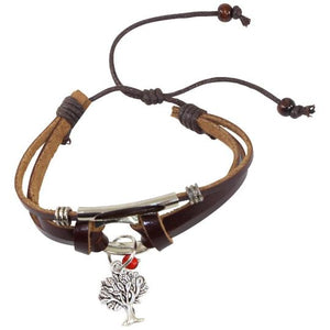 Tree of Life Charm Leather Adjustable Bracelet w/Meaningful Good Luck Huayruro Seeds - EvelynBrooksDesigns