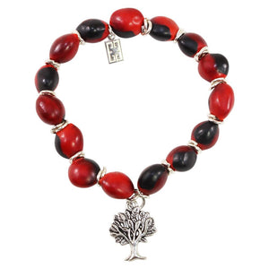 Tree of Life Charm Stretchy Bracelet w/Meaningful Good Luck, Prosperity, Love Huayruro Seeds - EvelynBrooksDesigns