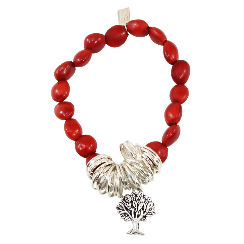 Tree of Life Charm Stretchy Bracelet w/Meaningful Good Luck, Prosperity, Love Huayruro Seeds - EvelynBrooksDesigns