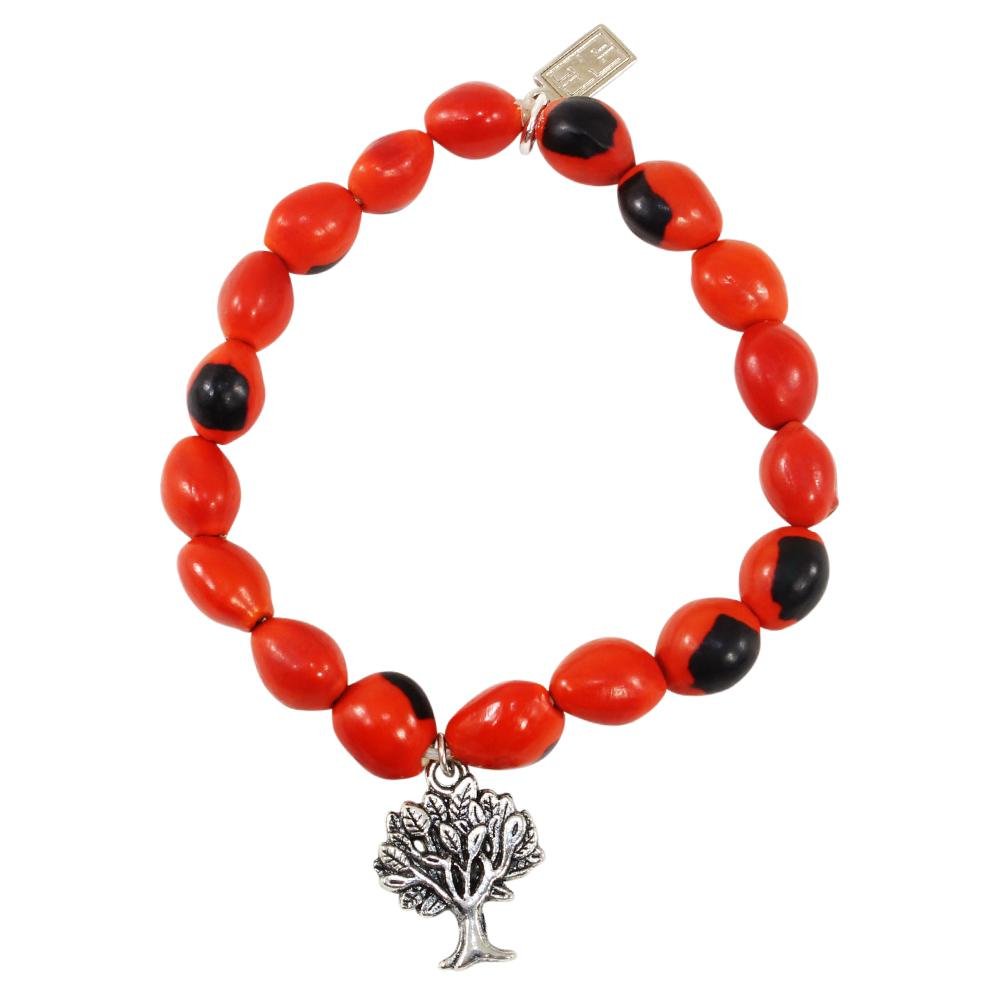 Tree of Life Charm Stretchy Bracelet w/Meaningful Good Luck, Prosperity, Love Huayruro Seeds - EvelynBrooksDesigns