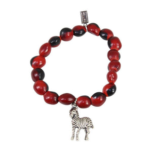 Zebra Dance Charm Stretchy Bracelet w/Meaningful Good Luck, Prosperity, Love Huayruro Seeds - EvelynBrooksDesigns